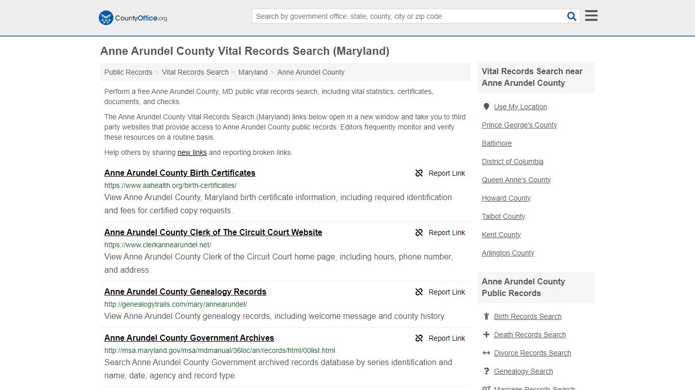 Vital Records Search - Anne Arundel County, MD (Birth, Death, Marriage ...
